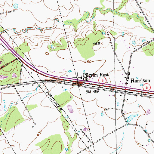 Topographic Map of Pilgrim Rest Church, TX
