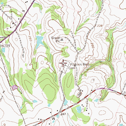 Topographic Map of Pilgrims Rest Cemetery, TX