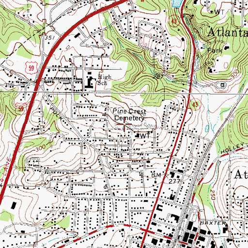 Topographic Map of Pine Crest Cemetery, TX