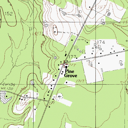 Topographic Map of Pine Grove, TX
