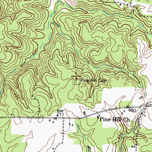 Topographic Map of Pine Hill Cemetery, TX