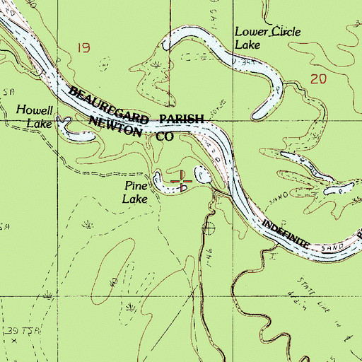 Topographic Map of Pine Lake, TX