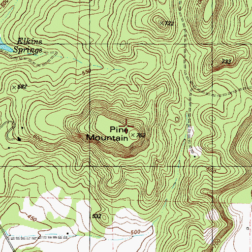 Topographic Map of Pine Mountain, TX