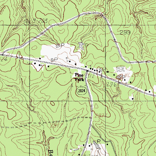Topographic Map of Pine Park, TX