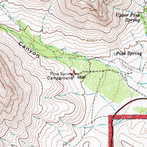 Topographic Map of Pine Spring Campground, TX