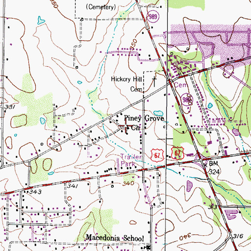 Topographic Map of Piney Grove Church, TX