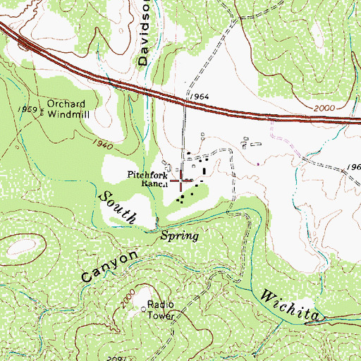 Topographic Map of Pitchfork Ranch, TX
