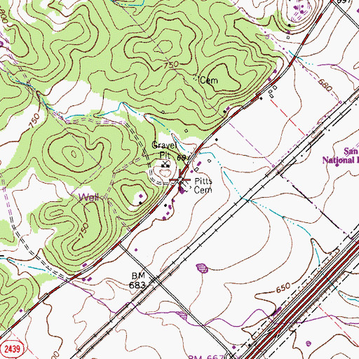 Topographic Map of Pitts Cemetery, TX