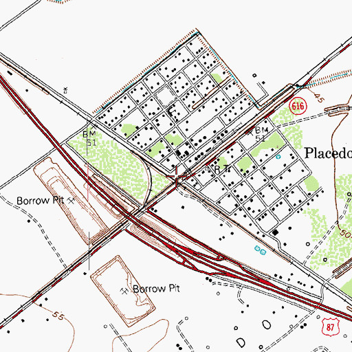 Topographic Map of Placedo, TX