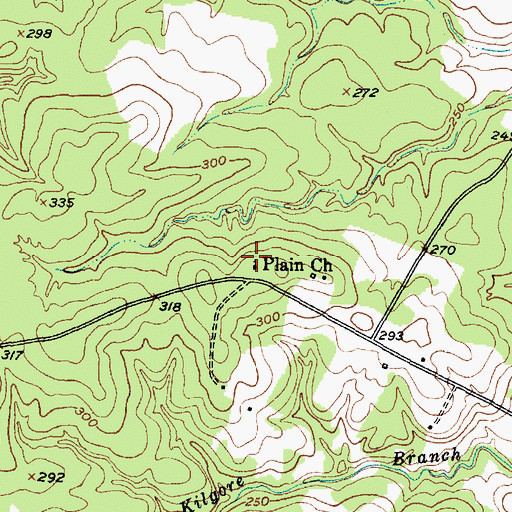 Topographic Map of Plain Church, TX