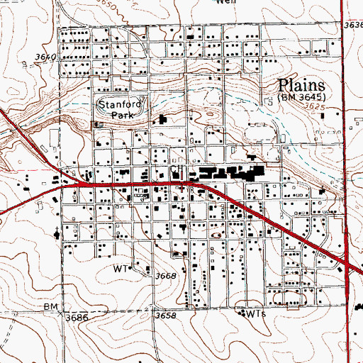 Topographic Map of Plains, TX