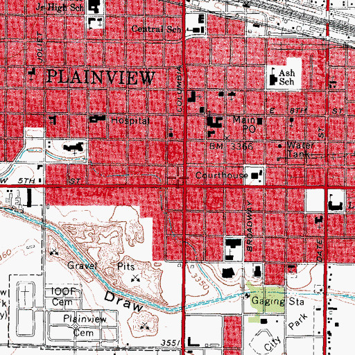 Topographic Map of Plainview, TX