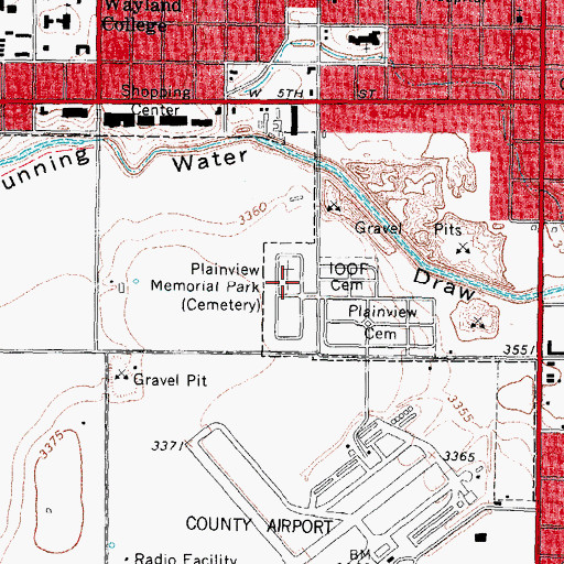 Topographic Map of Plainview Memorial Park, TX