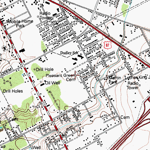 Topographic Map of Pleasant Green Cemetery, TX