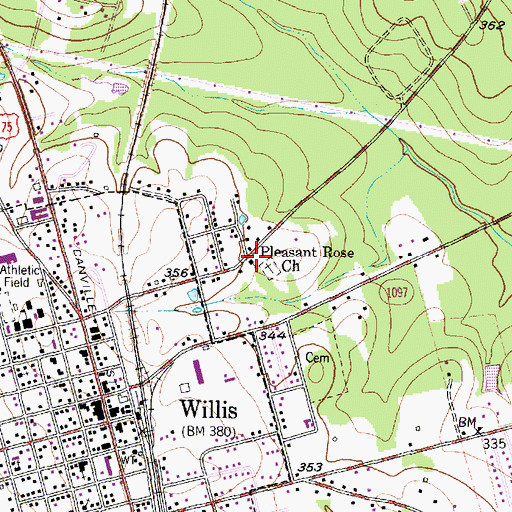 Topographic Map of Pleasant Rose Church, TX