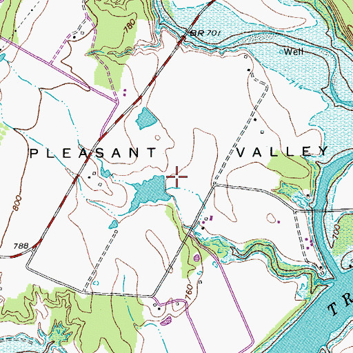 Topographic Map of Pleasant Valley, TX