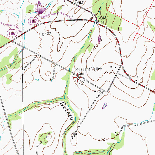 Topographic Map of Pleasant Valley Cemetery, TX
