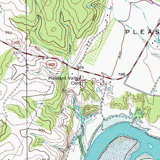 Topographic Map of Pleasant Valley Cemetery, TX