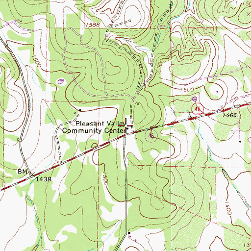 Topographic Map of Pleasant Valley Community Center, TX