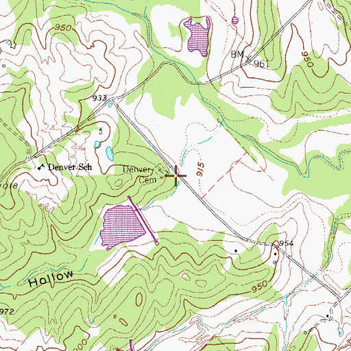 Topographic Map of Pole Hollow, TX