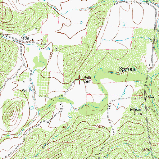 Topographic Map of Polk Cemetery, TX