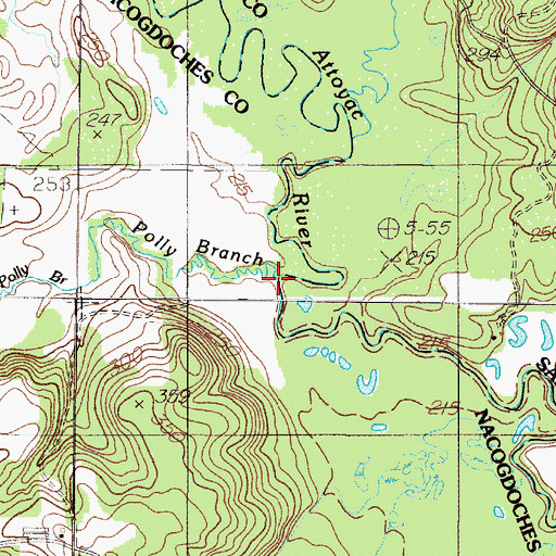 Topographic Map of Polly Branch, TX