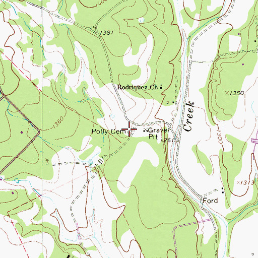 Topographic Map of Polly Cemetery, TX
