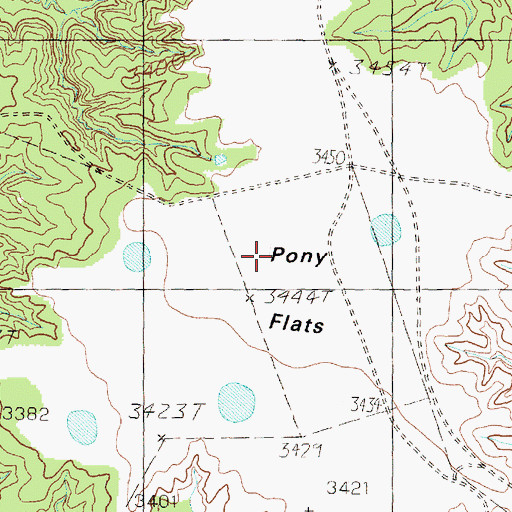 Topographic Map of Pony Flats, TX