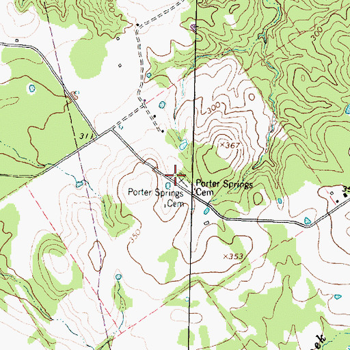 Topographic Map of Porter Springs Cemetery, TX