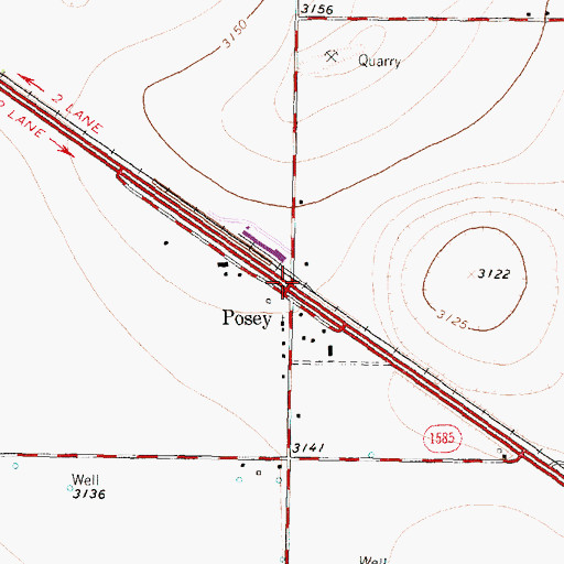 Topographic Map of Posey, TX