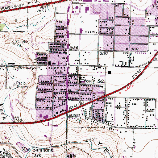 Topographic Map of Posey School, TX