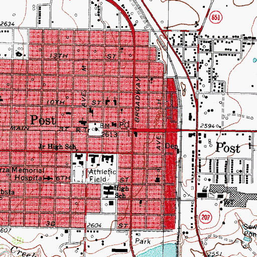 Topographic Map of Post, TX