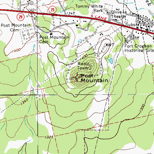Topographic Map of Post Mountain, TX