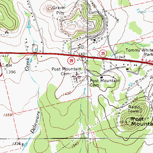 Topographic Map of Post Mountain Cemetery, TX