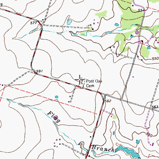 Topographic Map of Post Oak Cemetery, TX