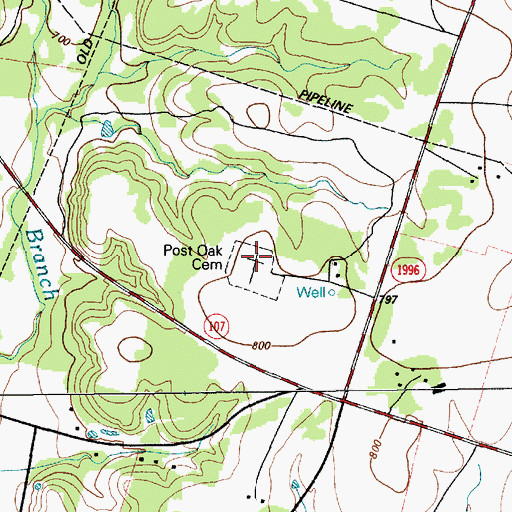 Topographic Map of Post Oak Cemetery, TX