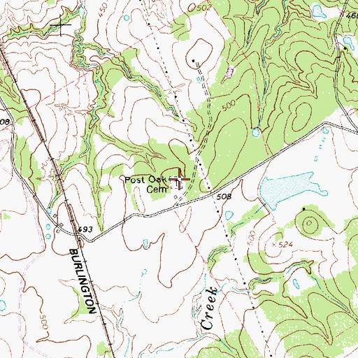 Topographic Map of Post Oak Cemetery, TX