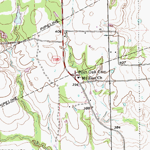 Topographic Map of Post Oak Cemetery, TX