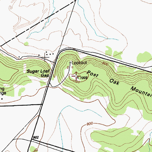 Topographic Map of Post Oak Mountain, TX