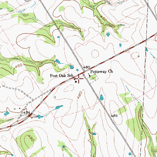 Topographic Map of Post Oak School, TX