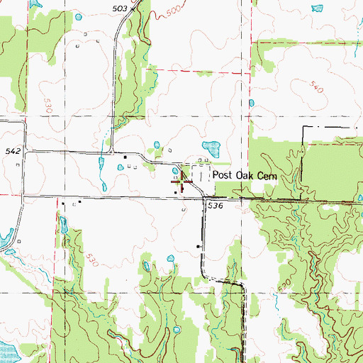 Topographic Map of Post Oak School, TX
