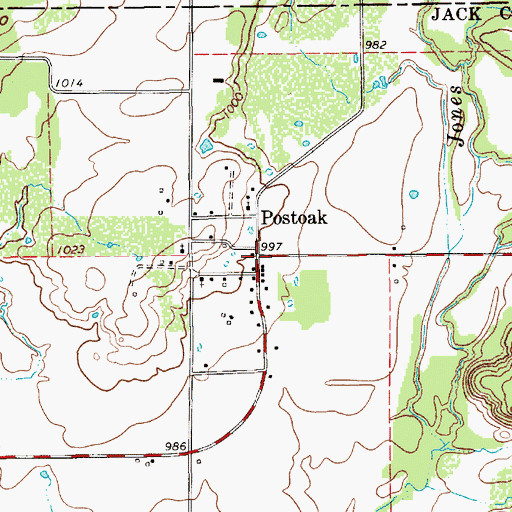 Topographic Map of Postoak, TX