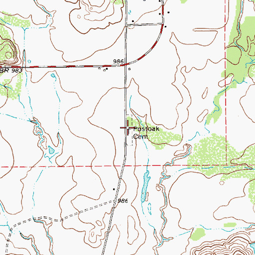 Topographic Map of Postoak Cemetery, TX