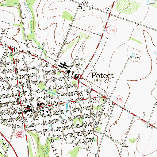 Topographic Map of Poteet, TX