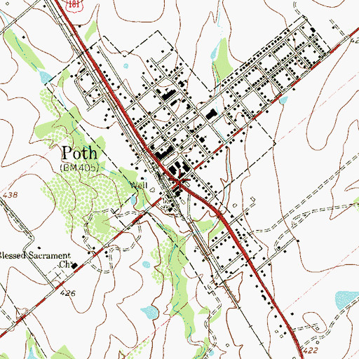 Topographic Map of Poth, TX