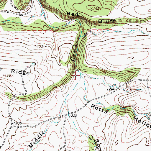 Topographic Map of Potts Hollow, TX