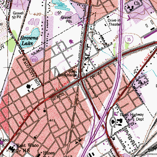 Topographic Map of Potts Interchange, TX
