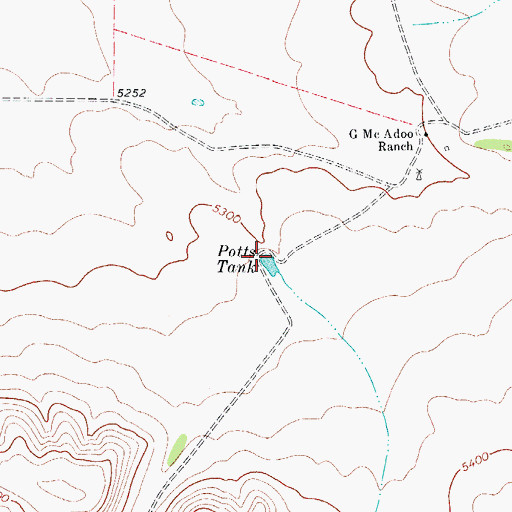 Topographic Map of Potts Tank, TX