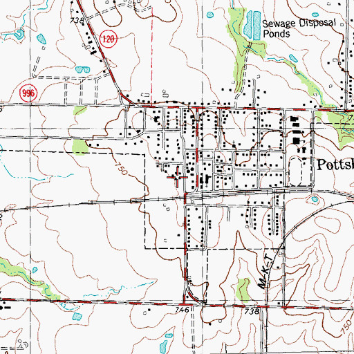 Topographic Map of Pottsboro, TX