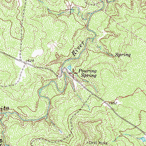 Topographic Map of Pouring Spring, TX